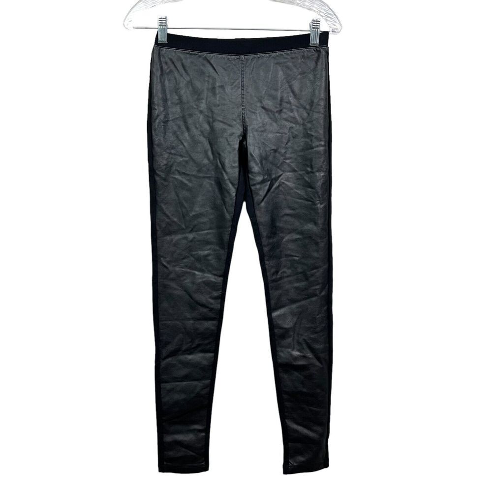 Converse Womens Leggings Stretch Faux Leather Front Elastic Waist Black Size S*